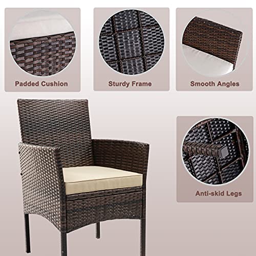 Patio Furniture Set, 4 Pieces Porch Backyard Garden Outdoor Furniture Rattan Chairs and Table Wicker Conversation Set with Beige Cushions