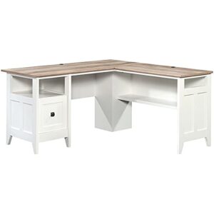 sauder august hill l-shaped home office desk in soft white, soft white finish
