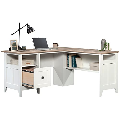 Sauder August Hill L-Shaped Home Office Desk in Soft White, Soft White Finish