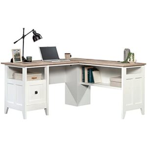 Sauder August Hill L-Shaped Home Office Desk in Soft White, Soft White Finish