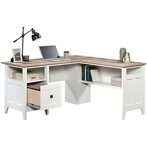 Sauder August Hill L-Shaped Home Office Desk in Soft White, Soft White Finish