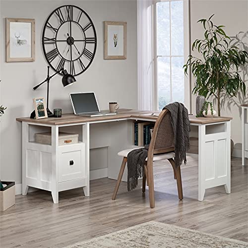 Sauder August Hill L-Shaped Home Office Desk in Soft White, Soft White Finish