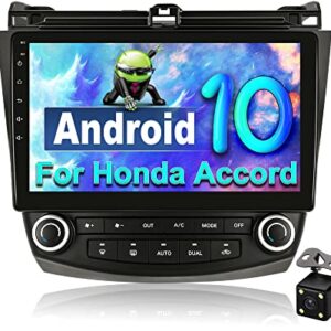 CAMECHO Android 10.0 Car Stereo for Honda Accord 7th 2003 2004 2005 2006 2007, 10 Inch IPS Touch Screen Double Din GPS Car Stereo Bluetooth WiFi Mirror Link(iOS/Android)+Backup Camera