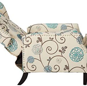 GDFStudio Westeros Traditional Wingback Fabric Recliner Chair (White & Blue Floral)