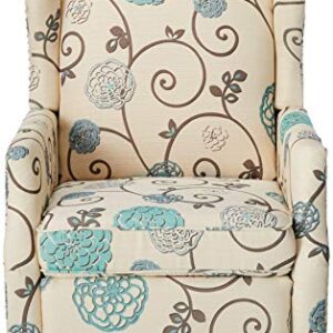 GDFStudio Westeros Traditional Wingback Fabric Recliner Chair (White & Blue Floral)