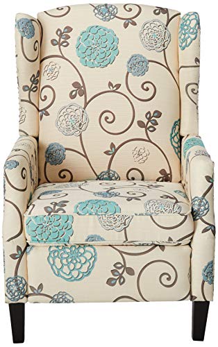 GDFStudio Westeros Traditional Wingback Fabric Recliner Chair (White & Blue Floral)