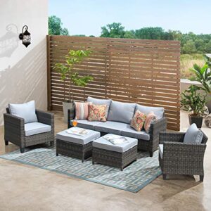 ovios patio furniture, outdoor furniture sets, modern wicker patio furniture sectional and 2 pillows, all weather garden patio sofa, backyard, steel (grey)