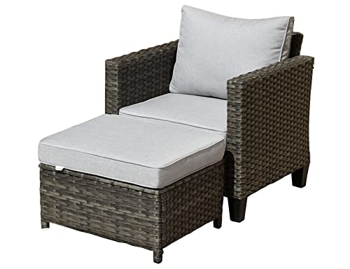 ovios Patio Furniture, Outdoor Furniture Sets, Modern Wicker Patio Furniture Sectional and 2 Pillows, All Weather Garden Patio Sofa, Backyard, Steel (Grey)