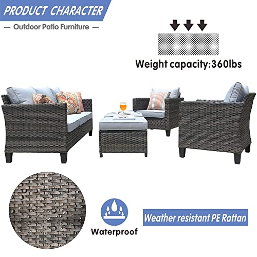 ovios Patio Furniture, Outdoor Furniture Sets, Modern Wicker Patio Furniture Sectional and 2 Pillows, All Weather Garden Patio Sofa, Backyard, Steel (Grey)