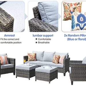 ovios Patio Furniture, Outdoor Furniture Sets, Modern Wicker Patio Furniture Sectional and 2 Pillows, All Weather Garden Patio Sofa, Backyard, Steel (Grey)