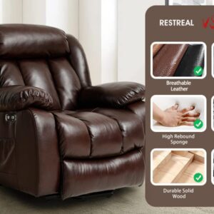 COOSLEEP Lay Flat Sleeping Dual OKIN Motor Lift Chair Recliners for Elderly with Heat and Massage Up to 350 LBS,Breathable Leather with Breathable microporous,USB Ports (Brown)