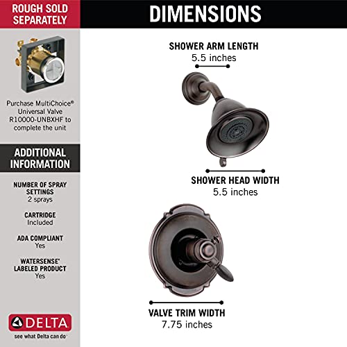 Delta Faucet Victorian 17 Series Dual-Function Shower Trim Kit with 2-Spray Touch-Clean Shower Head, Venetian Bronze T17255-RB (Valve Not Included)