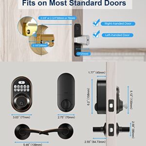 Keyless Entry Door Lock with 2 Lever Handles - Veise Electronic Keypad Deadbolt, Auto Lock, Back Lit & Easy Installation Design, Front Door Handle Sets, Oil Rubbed Bronze