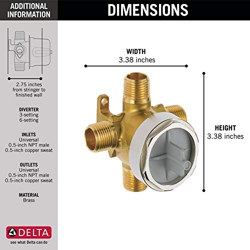 Delta Faucet R11000 3-Setting and 6-Setting Custom Shower Diverter Valve Kit, Rough-In Kit for Delta Shower Trim Kits, Brass Construction, R11000