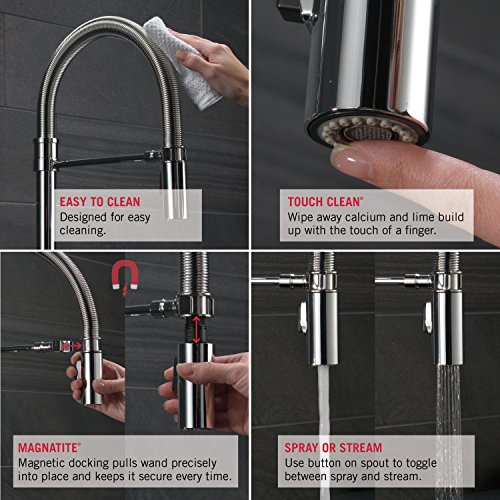 Delta Faucet Trinsic Pro Commercial Style Kitchen Faucet Chrome, Chrome Kitchen Faucets with Pull Down Sprayer, Kitchen Sink Faucet, Faucet for Kitchen Sink with Magnetic Docking, Chrome 9659-DST