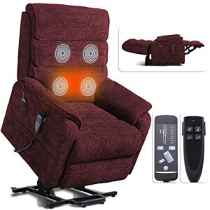 irene house 9188 dual okin motor lay flat recliner lift chair recliners for elderly infinite position with heat massage up to 300 lbs electric power lift recliner chair sofa (red chenille)