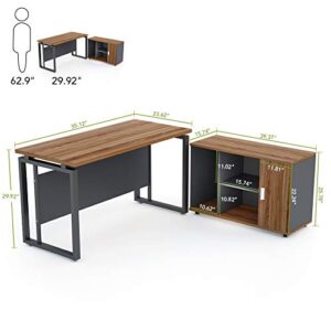 LITTLE TREE 55 inches Executive Desk and 39" File Cabinet,Modern L-Shaped Computer Desk Business Furniture Set with Storage Mobile Printer Stand for Home Office,Walnut