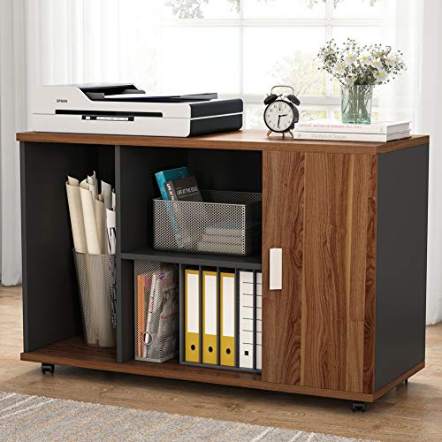 LITTLE TREE 55 inches Executive Desk and 39" File Cabinet,Modern L-Shaped Computer Desk Business Furniture Set with Storage Mobile Printer Stand for Home Office,Walnut