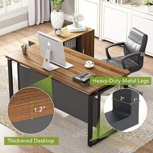 LITTLE TREE 55 inches Executive Desk and 39" File Cabinet,Modern L-Shaped Computer Desk Business Furniture Set with Storage Mobile Printer Stand for Home Office,Walnut