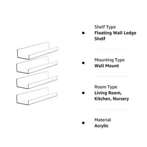 Cq acrylic 15" Invisible Acrylic Floating Wall Ledge Shelf, Wall Mounted Nursery Kids Bookshelf, Invisible Spice Rack, Clear 5MM Thick Bathroom Storage Shelves Display Organizer, 15" L,Set of 4