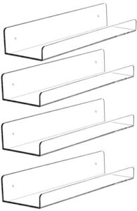 cq acrylic 15″ invisible acrylic floating wall ledge shelf, wall mounted nursery kids bookshelf, invisible spice rack, clear 5mm thick bathroom storage shelves display organizer, 15″ l,set of 4