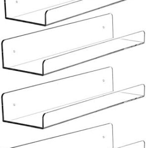 Cq acrylic 15" Invisible Acrylic Floating Wall Ledge Shelf, Wall Mounted Nursery Kids Bookshelf, Invisible Spice Rack, Clear 5MM Thick Bathroom Storage Shelves Display Organizer, 15" L,Set of 4