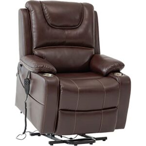 gold thumb dual motor power lift recliner chair infinite position for elderly electric chair with massage and heating faux leather living room chair with cup holder pillow 9196(brown)