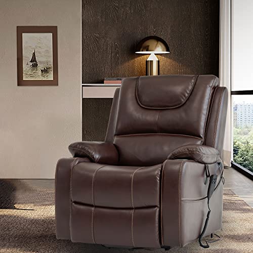 Gold Thumb Dual Motor Power Lift Recliner Chair Infinite Position for Elderly Electric Chair with Massage and Heating Faux Leather Living Room Chair with Cup Holder Pillow 9196(Brown)