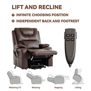 Gold Thumb Dual Motor Power Lift Recliner Chair Infinite Position for Elderly Electric Chair with Massage and Heating Faux Leather Living Room Chair with Cup Holder Pillow 9196(Brown)