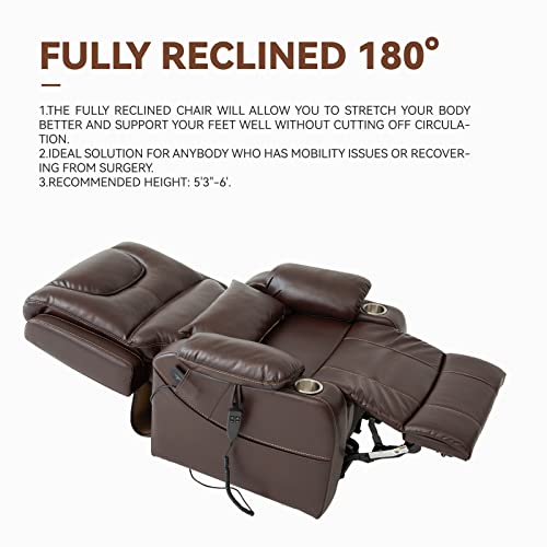 Gold Thumb Dual Motor Power Lift Recliner Chair Infinite Position for Elderly Electric Chair with Massage and Heating Faux Leather Living Room Chair with Cup Holder Pillow 9196(Brown)