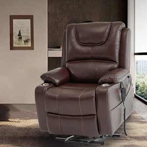 Gold Thumb Dual Motor Power Lift Recliner Chair Infinite Position for Elderly Electric Chair with Massage and Heating Faux Leather Living Room Chair with Cup Holder Pillow 9196(Brown)