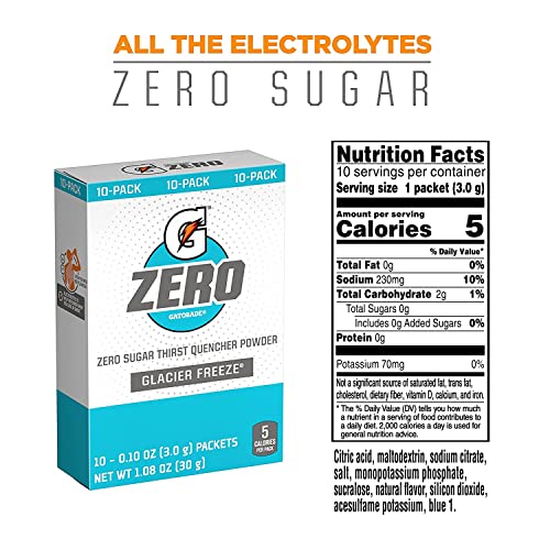 Gatorade G Zero Powder, Glacier Freeze, 0.10 oz Packets (120 Pack)