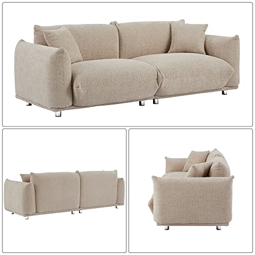 Sofa 87'' Lambswool 3 Seat Cushion Couch for Living Room,Mid Century Comfy Modular Sofa with Throw Pillows