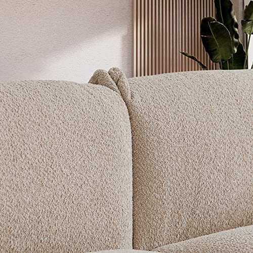 Sofa 87'' Lambswool 3 Seat Cushion Couch for Living Room,Mid Century Comfy Modular Sofa with Throw Pillows