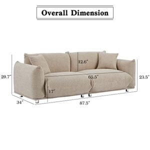Sofa 87'' Lambswool 3 Seat Cushion Couch for Living Room,Mid Century Comfy Modular Sofa with Throw Pillows