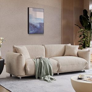 Sofa 87'' Lambswool 3 Seat Cushion Couch for Living Room,Mid Century Comfy Modular Sofa with Throw Pillows