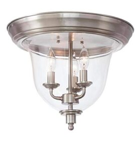 15 in. 3-light brushed nickel flush mount with clear glass shade