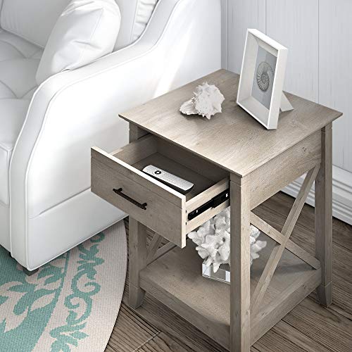 Bush Furniture Key West End Table with Storage, Washed Gray