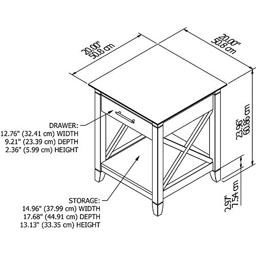 Bush Furniture Key West End Table with Storage, Washed Gray