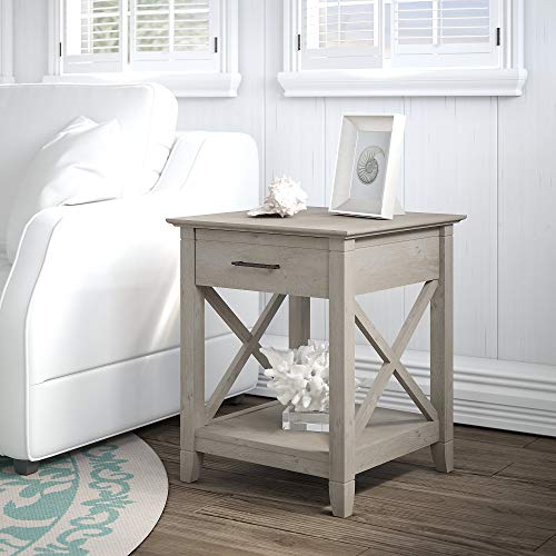 Bush Furniture Key West End Table with Storage, Washed Gray