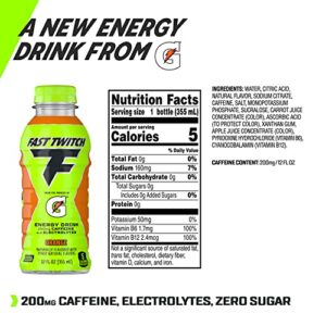 Fast Twitch Energy drink from Gatorade, Orange, 12oz Bottles, (12 Pack), 200mg Caffeine, Zero Sugar, Electrolytes