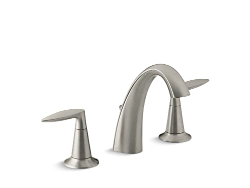 KOHLER K-45102-4-BN Alteo Bathroom Faucet, Bathroom Sink Faucet, Alteo Collection, 2 Handle Widespread Faucet with Metal Drain in Brushed Nickel