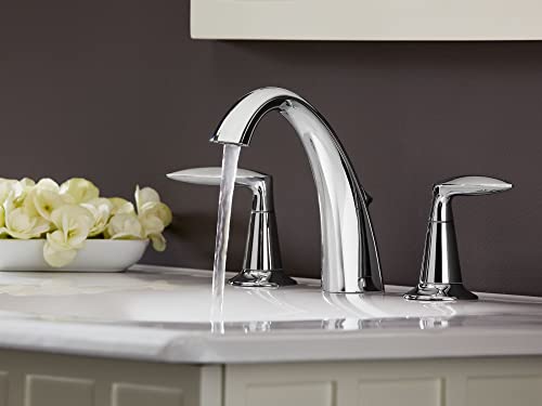 KOHLER K-45102-4-BN Alteo Bathroom Faucet, Bathroom Sink Faucet, Alteo Collection, 2 Handle Widespread Faucet with Metal Drain in Brushed Nickel