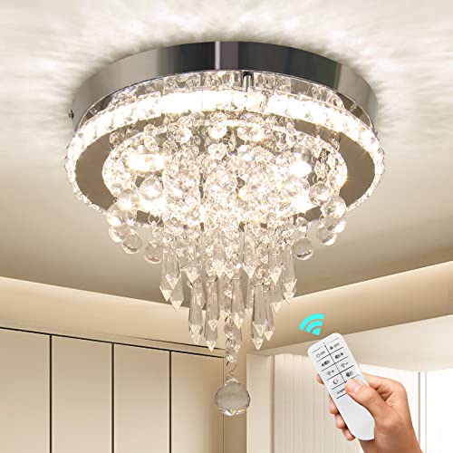 FRIXCHUR 11.8" Mini Chandelier Modern Crystal Chandeliers LED Crystal Ceiling Light Flush Mount Ceiling Lighting Fixture for Bedrooms Dinning Room Hallway (Dimmable)