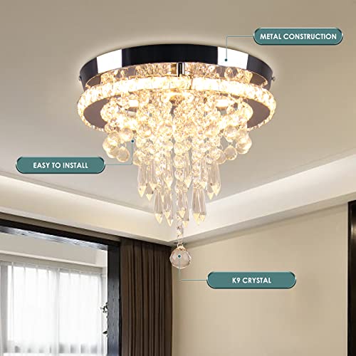 FRIXCHUR 11.8" Mini Chandelier Modern Crystal Chandeliers LED Crystal Ceiling Light Flush Mount Ceiling Lighting Fixture for Bedrooms Dinning Room Hallway (Dimmable)