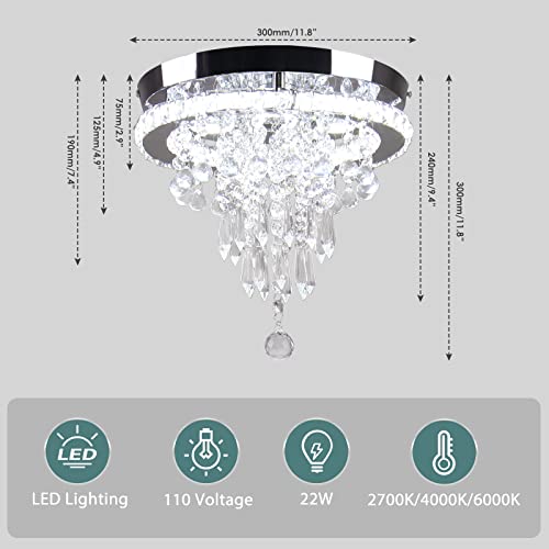 FRIXCHUR 11.8" Mini Chandelier Modern Crystal Chandeliers LED Crystal Ceiling Light Flush Mount Ceiling Lighting Fixture for Bedrooms Dinning Room Hallway (Dimmable)