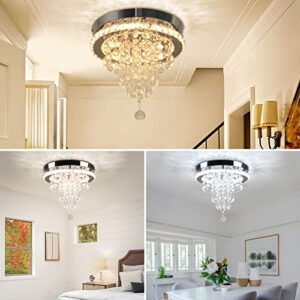 FRIXCHUR 11.8" Mini Chandelier Modern Crystal Chandeliers LED Crystal Ceiling Light Flush Mount Ceiling Lighting Fixture for Bedrooms Dinning Room Hallway (Dimmable)