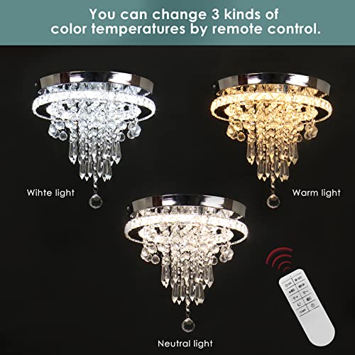 FRIXCHUR 11.8" Mini Chandelier Modern Crystal Chandeliers LED Crystal Ceiling Light Flush Mount Ceiling Lighting Fixture for Bedrooms Dinning Room Hallway (Dimmable)