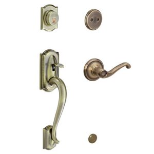 schlage camelot handleset w flair interior lever antique brass – dummy style – f93 cam 609 fla lh (left hand)