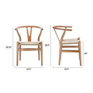 Poly and Bark Weave Modern Wooden Mid-Century Dining Chair, Hemp Seat, Natural (Set of 2)